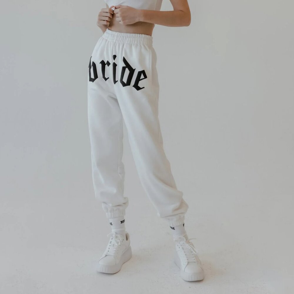 BrideMerch White High Rise Jogger Sweat Pants Like New Size XL
